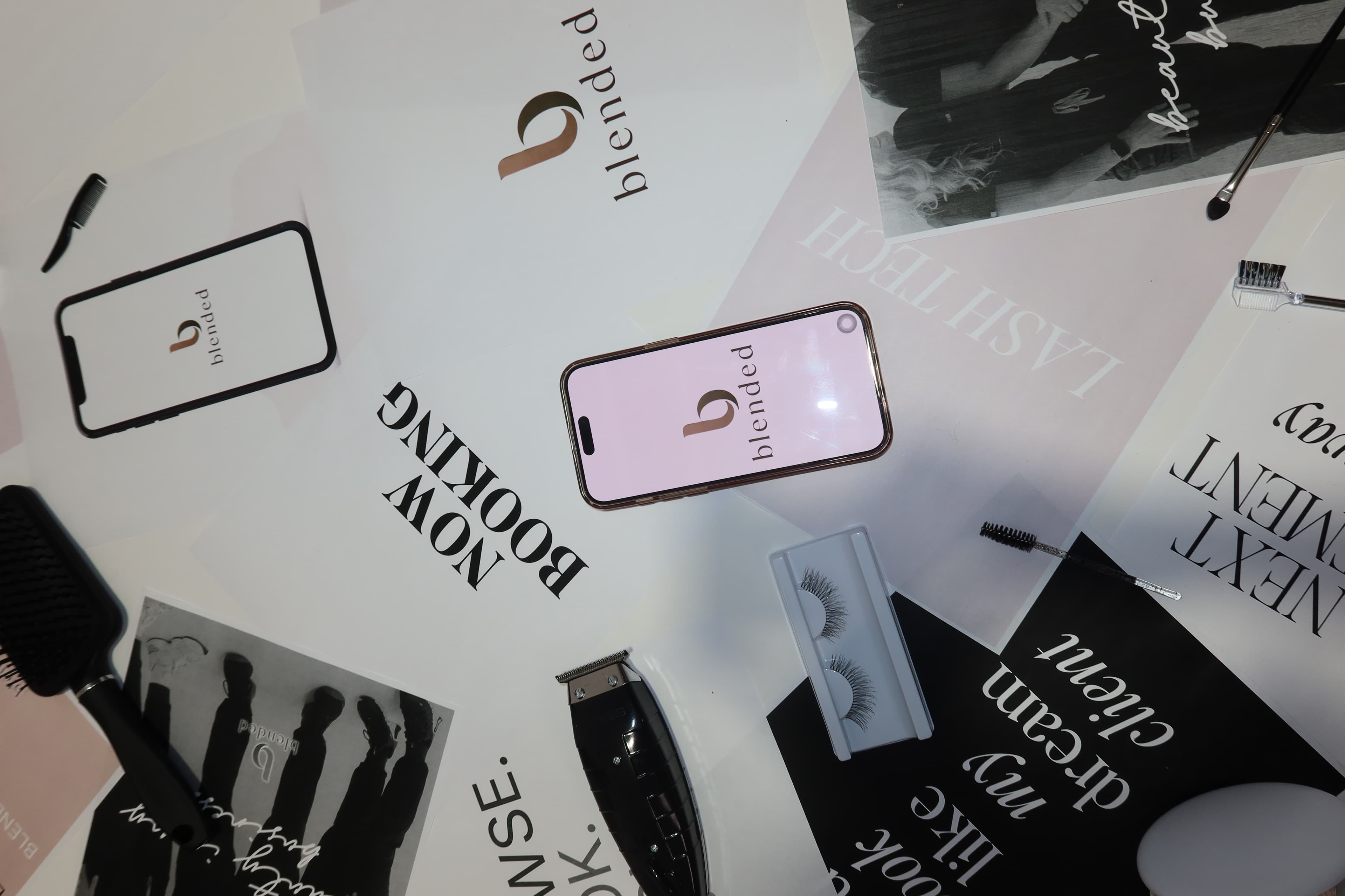 Blended launch materials with phones and beauty tools