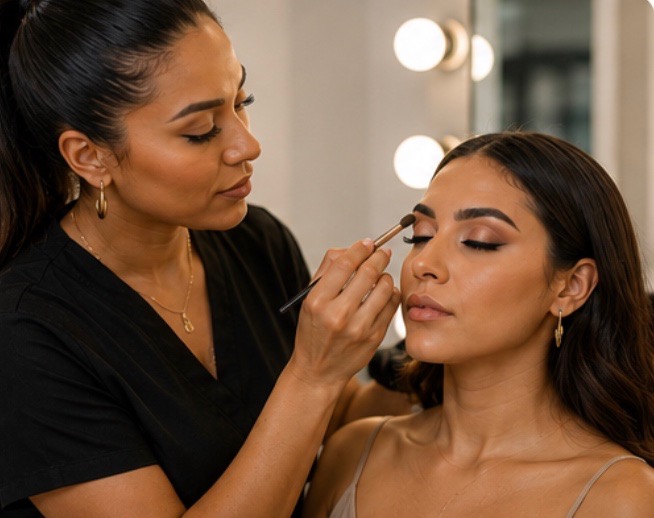 Makeup artist preparing an editorial beauty look